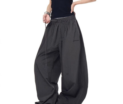 TALKLESSFASHION Drawstring pleats, quick-drying paratrooper pants, women's summer loose drape, wide-leg pants, hip-hop, American vintage jazz dance, scimitar pants