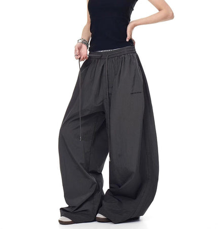 TALKLESSFASHION Drawstring pleats, quick-drying paratrooper pants, women's summer loose drape, wide-leg pants, hip-hop, American vintage jazz dance, scimitar pants