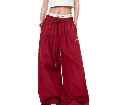 TALKLESSFASHION Drawstring pleats, quick-drying paratrooper pants, women's summer loose drape, wide-leg pants, hip-hop, American vintage jazz dance, scimitar pants