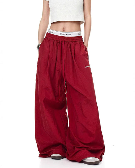 TALKLESSFASHION Drawstring pleats, quick-drying paratrooper pants, women's summer loose drape, wide-leg pants, hip-hop, American vintage jazz dance, scimitar pants