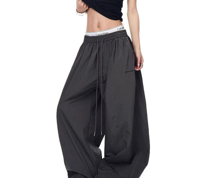 TALKLESSFASHION Drawstring pleats, quick-drying paratrooper pants, women's summer loose drape, wide-leg pants, hip-hop, American vintage jazz dance, scimitar pants
