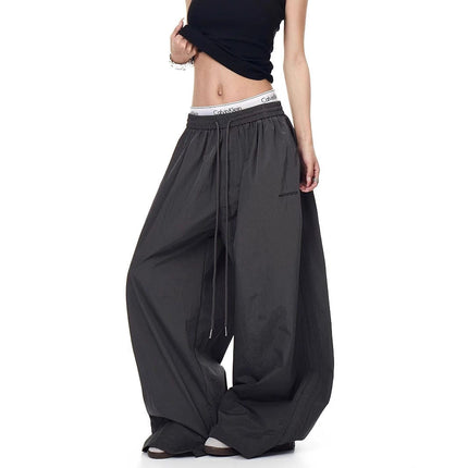 TALKLESSFASHION Drawstring pleats, quick-drying paratrooper pants, women's summer loose drape, wide-leg pants, hip-hop, American vintage jazz dance, scimitar pants