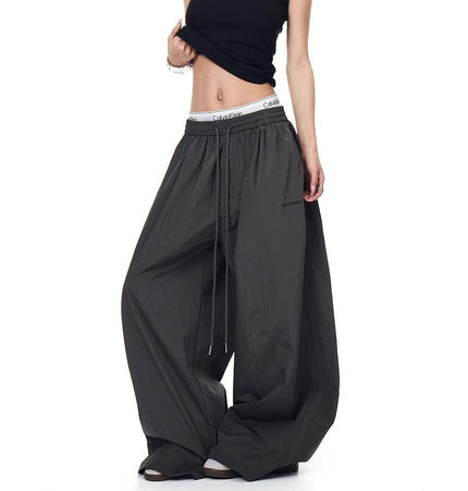 TALKLESSFASHION Drawstring pleats, quick-drying paratrooper pants, women's summer loose drape, wide-leg pants, hip-hop, American vintage jazz dance, scimitar pants