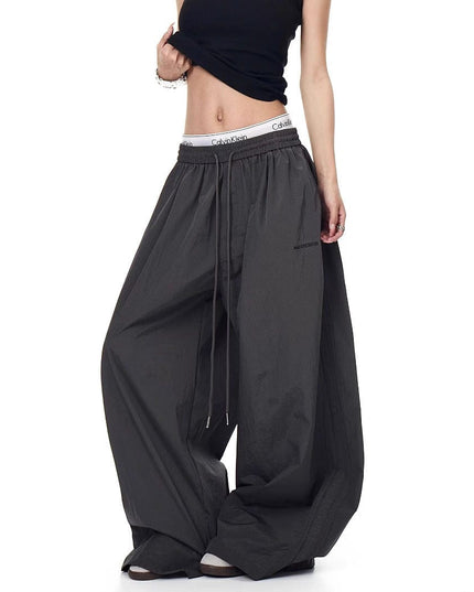 TALKLESSFASHION Drawstring pleats, quick-drying paratrooper pants, women's summer loose drape, wide-leg pants, hip-hop, American vintage jazz dance, scimitar pants