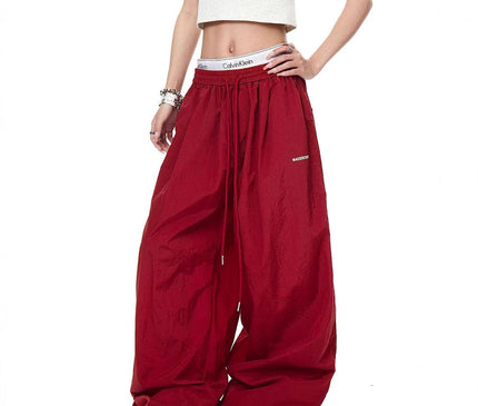TALKLESSFASHION Drawstring pleats, quick-drying paratrooper pants, women's summer loose drape, wide-leg pants, hip-hop, American vintage jazz dance, scimitar pants