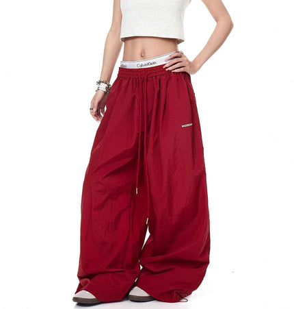 TALKLESSFASHION Drawstring pleats, quick-drying paratrooper pants, women's summer loose drape, wide-leg pants, hip-hop, American vintage jazz dance, scimitar pants