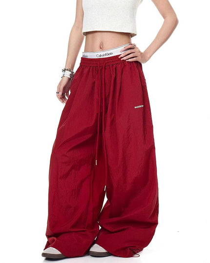 TALKLESSFASHION Drawstring pleats, quick-drying paratrooper pants, women's summer loose drape, wide-leg pants, hip-hop, American vintage jazz dance, scimitar pants