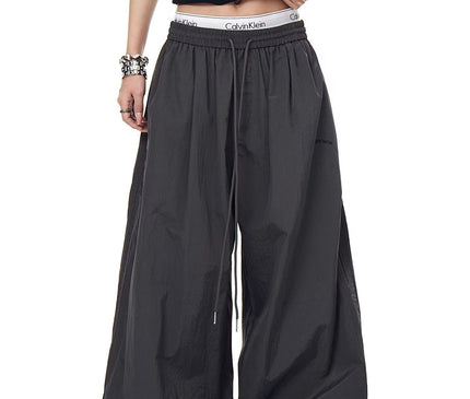 TALKLESSFASHION Drawstring pleats, quick-drying paratrooper pants, women's summer loose drape, wide-leg pants, hip-hop, American vintage jazz dance, scimitar pants