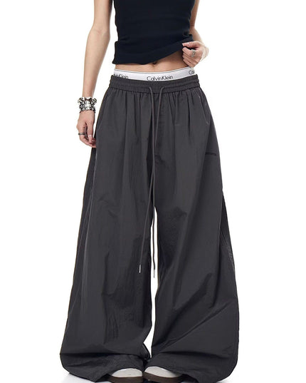 TALKLESSFASHION Drawstring pleats, quick-drying paratrooper pants, women's summer loose drape, wide-leg pants, hip-hop, American vintage jazz dance, scimitar pants