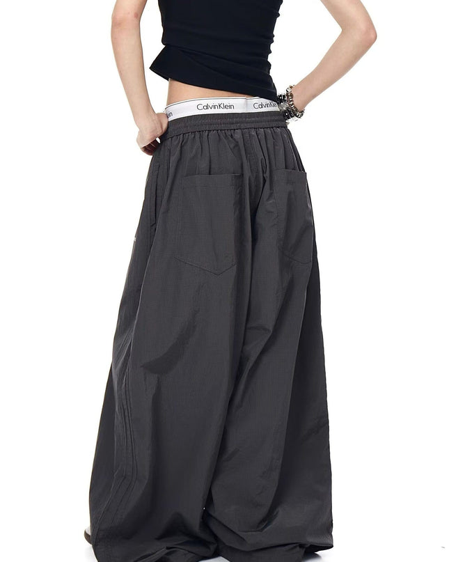 TALKLESSFASHION Drawstring pleats, quick-drying paratrooper pants, women's summer loose drape, wide-leg pants, hip-hop, American vintage jazz dance, scimitar pants