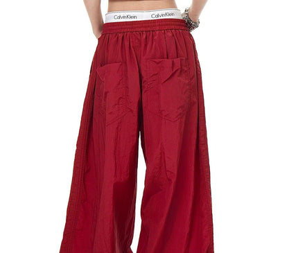 TALKLESSFASHION Drawstring pleats, quick-drying paratrooper pants, women's summer loose drape, wide-leg pants, hip-hop, American vintage jazz dance, scimitar pants