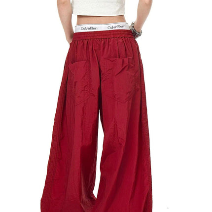 TALKLESSFASHION Drawstring pleats, quick-drying paratrooper pants, women's summer loose drape, wide-leg pants, hip-hop, American vintage jazz dance, scimitar pants