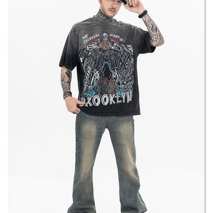TALKLESSFASHION Dyed Retro Printed T-Shirt —- 7090