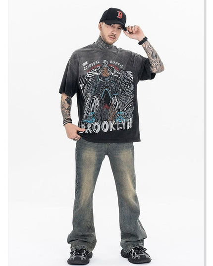 TALKLESSFASHION Dyed Retro Printed T-Shirt —- 7090