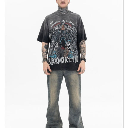 TALKLESSFASHION Dyed Retro Printed T-Shirt —- 7090
