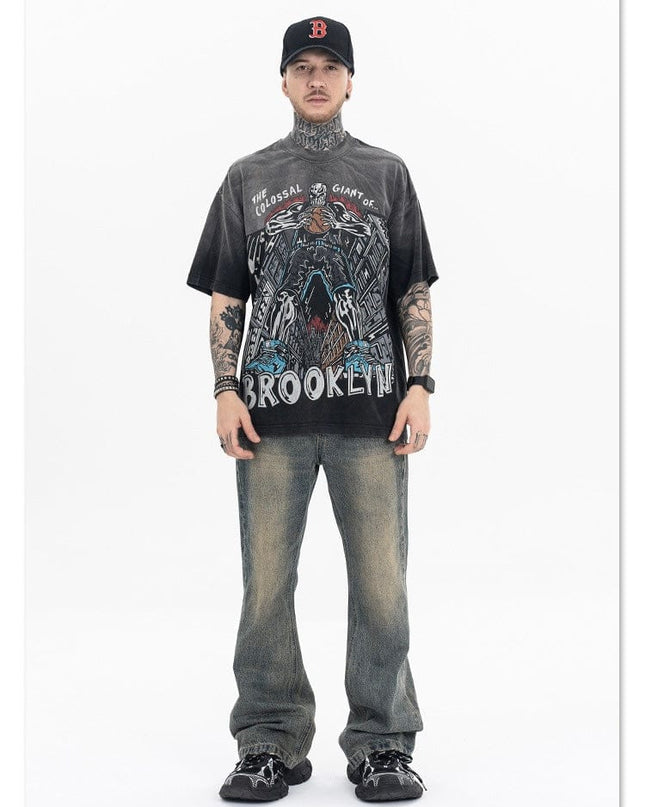 TALKLESSFASHION Dyed Retro Printed T-Shirt —- 7090