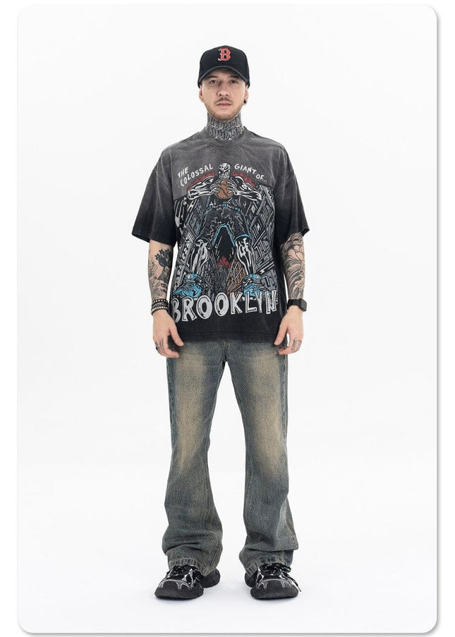 TALKLESSFASHION Dyed Retro Printed T-Shirt —- 7090