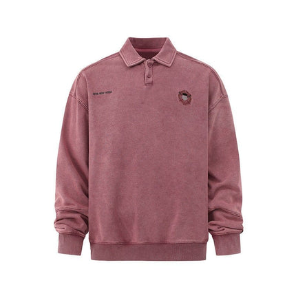 TALKLESSFASHION Embroidered Lapel Pullover Sweatshirt