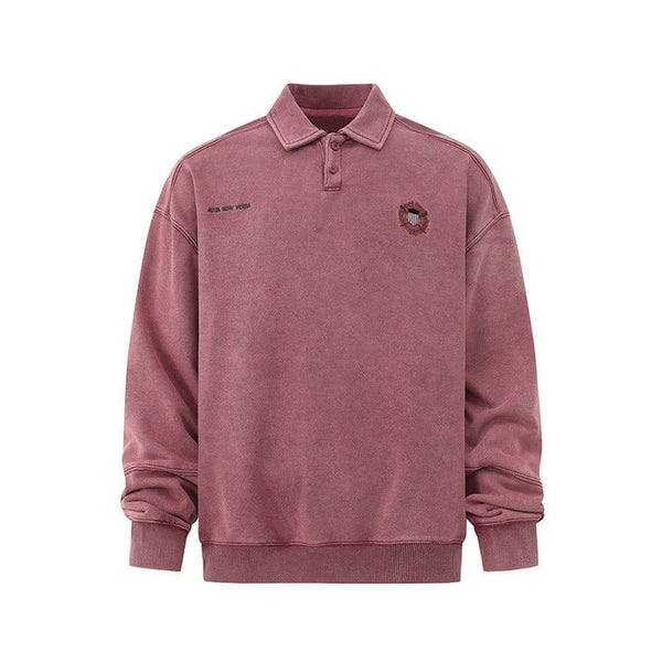 Embroidered Lapel Pullover Sweatshirt