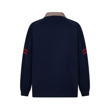 TALKLESSFASHION embroidered letter contrast color lapel long-sleeved top casual