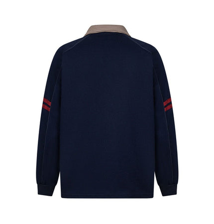 TALKLESSFASHION embroidered letter contrast color lapel long-sleeved top casual