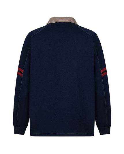 TALKLESSFASHION embroidered letter contrast color lapel long-sleeved top casual