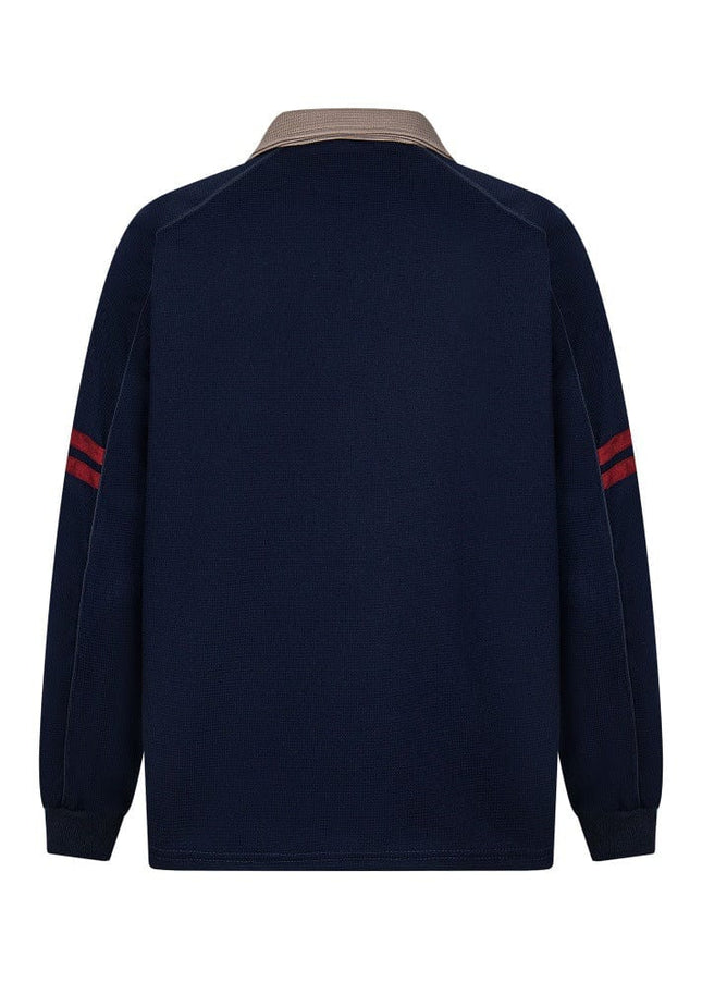 TALKLESSFASHION embroidered letter contrast color lapel long-sleeved top casual