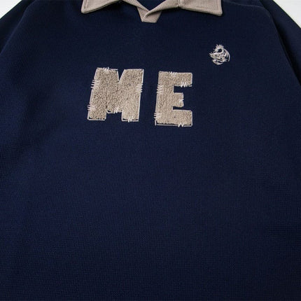 TALKLESSFASHION embroidered letter contrast color lapel long-sleeved top casual