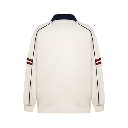 TALKLESSFASHION embroidered letter contrast color lapel long-sleeved top casual