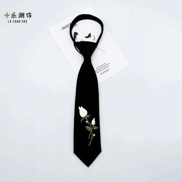 Le Chao white rose embroidery tie