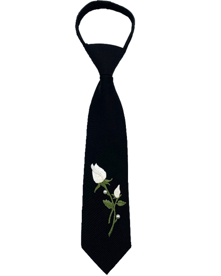 TALKLESSFASHION Embroidered rose tie Le Chao white rose embroidery tie