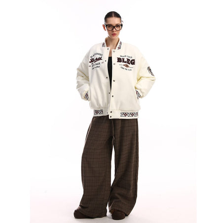 TALKLESSFASHION Embroidery Campus Style Cotton jacket