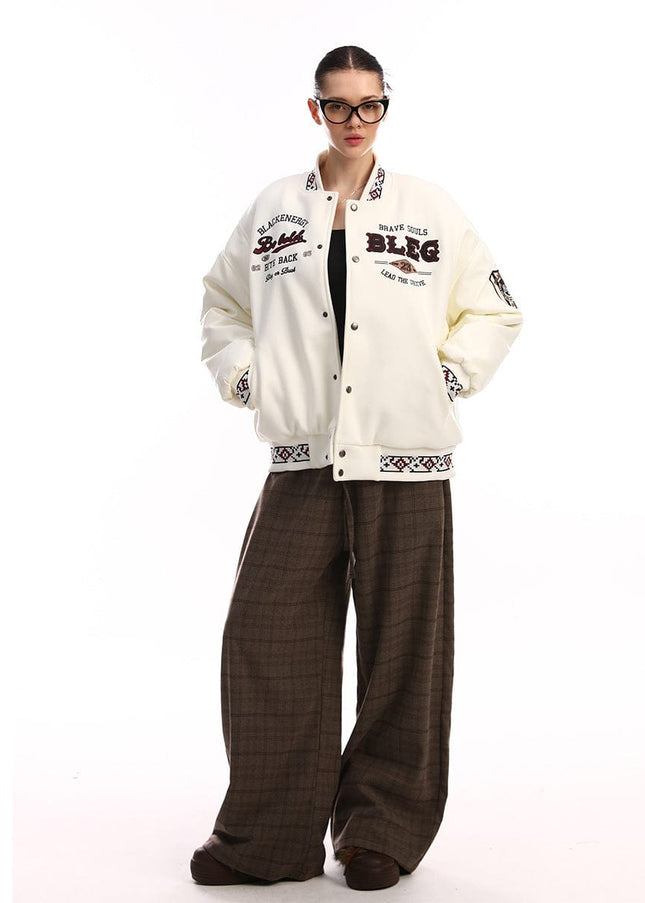 TALKLESSFASHION Embroidery Campus Style Cotton jacket