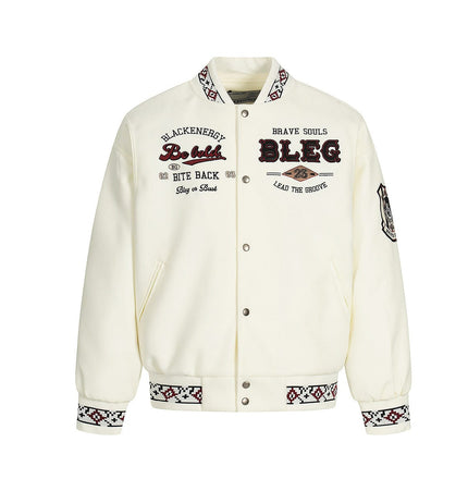 TALKLESSFASHION Embroidery Campus Style Cotton jacket
