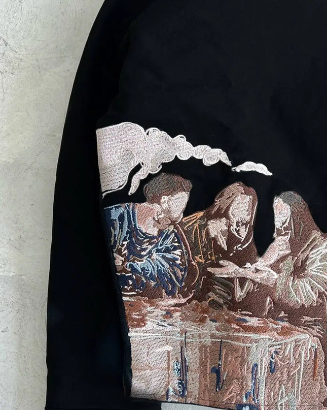 TALKLESSFASHION Embroidery Oversized Zipper Jacket--6198