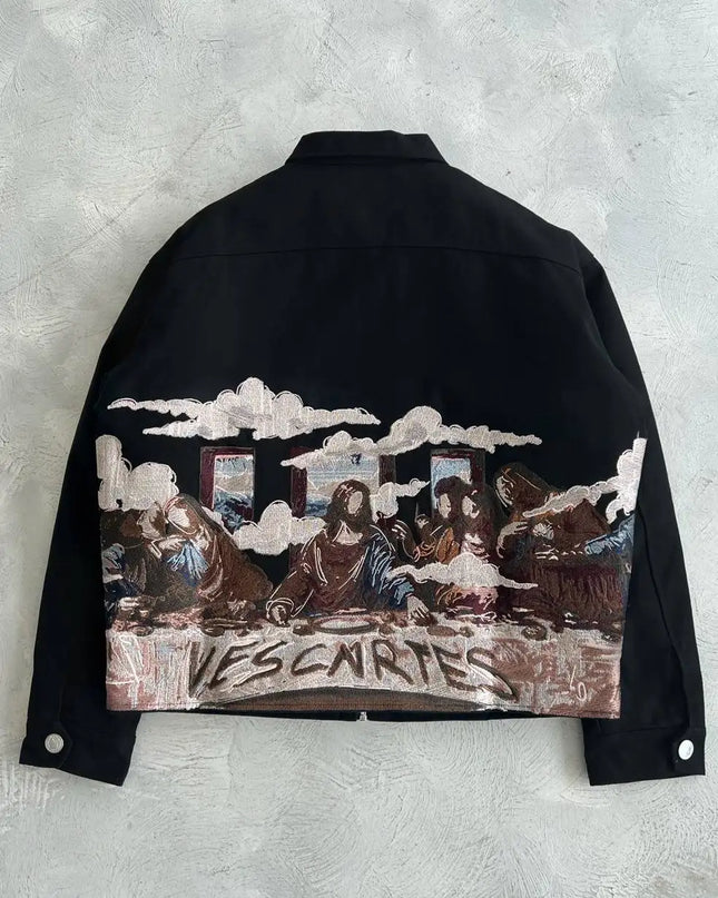 TALKLESSFASHION Embroidery Oversized Zipper Jacket--6198