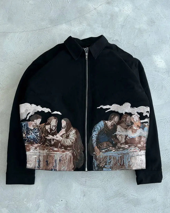TALKLESSFASHION Embroidery Oversized Zipper Jacket--6198