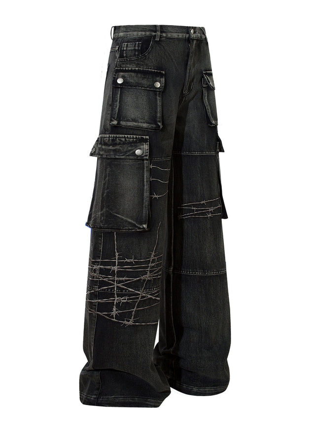 TALKLESSFASHION Embroidery RockTrail Explorer Jeans—7316