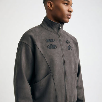 TALKLESSFASHION Embroidery Suede Double-Zip Shell