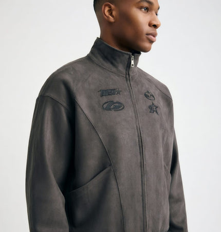 THETLSTUDIO Embroidery Suede Double-Zip Shell