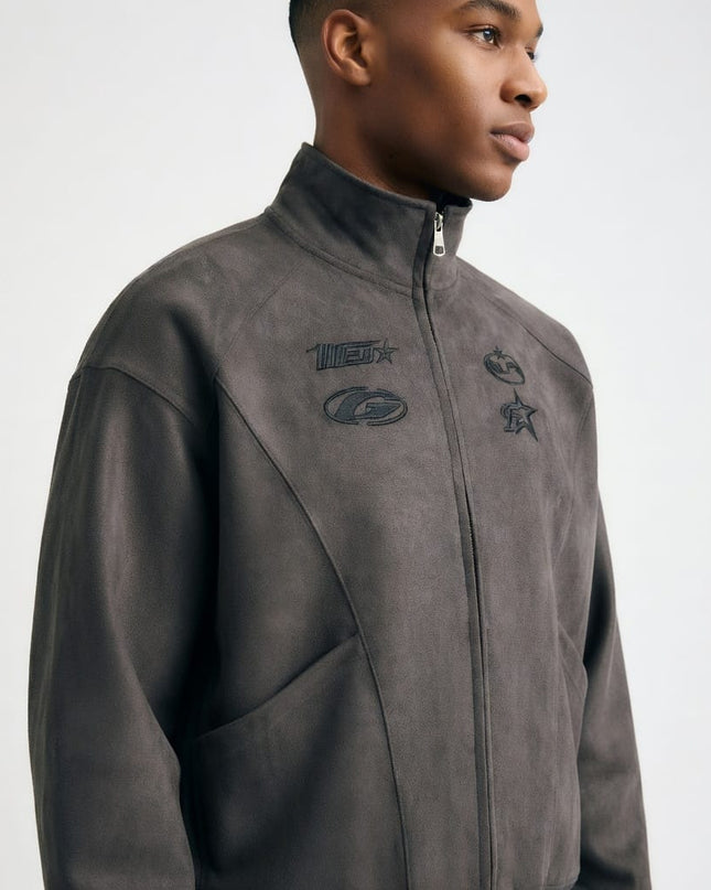 TALKLESSFASHION Embroidery Suede Double-Zip Shell