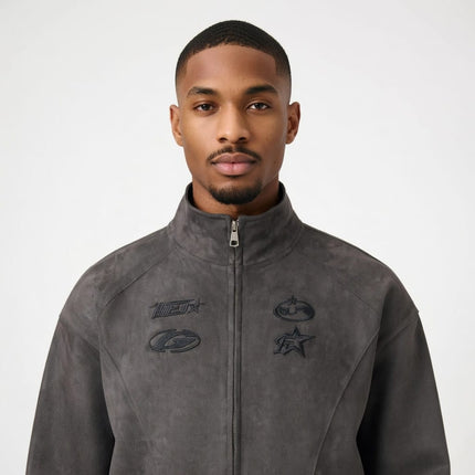 TALKLESSFASHION Embroidery Suede Double-Zip Shell