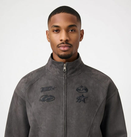 THETLSTUDIO Embroidery Suede Double-Zip Shell