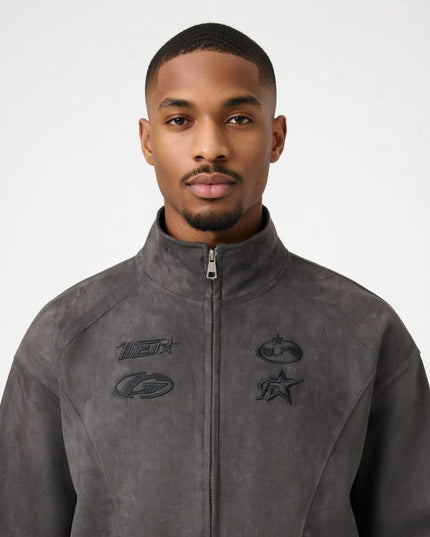 TALKLESSFASHION Embroidery Suede Double-Zip Shell