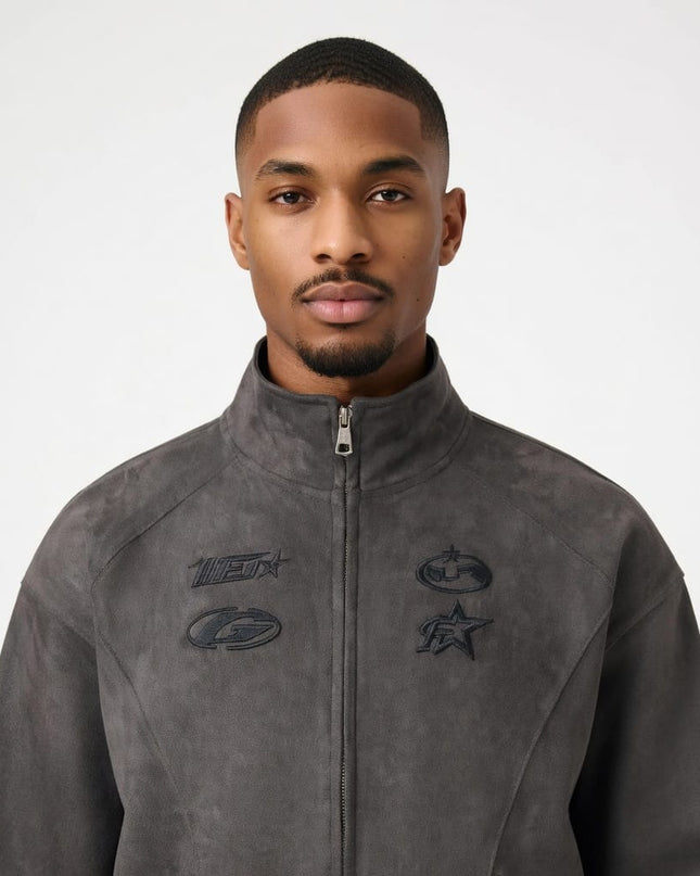 TALKLESSFASHION Embroidery Suede Double-Zip Shell