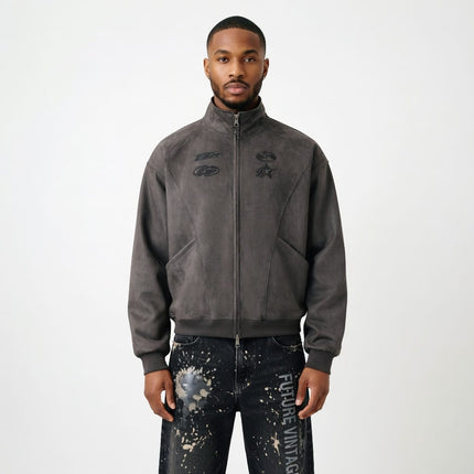 TALKLESSFASHION Embroidery Suede Double-Zip Shell