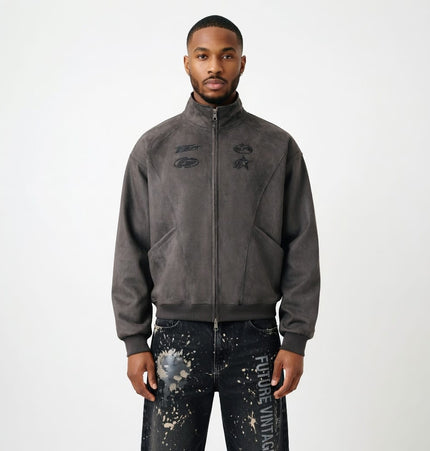 THETLSTUDIO Embroidery Suede Double-Zip Shell