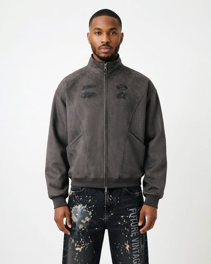 TALKLESSFASHION Embroidery Suede Double-Zip Shell