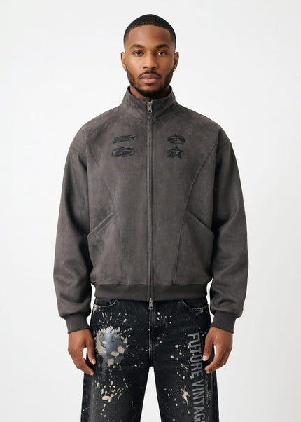 THETLSTUDIO Embroidery Suede Double-Zip Shell