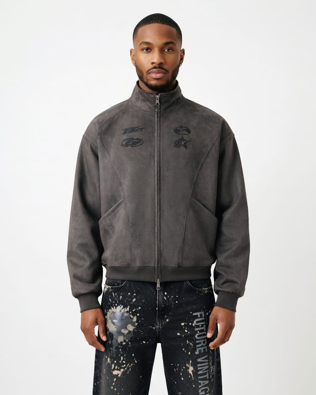 TALKLESSFASHION Embroidery Suede Double-Zip Shell
